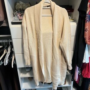Cream Open-Front Waffle Knit Women's Cardigan
